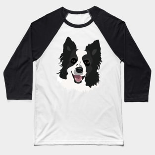 Black and White Border Collie Dog Face Drawing Baseball T-Shirt